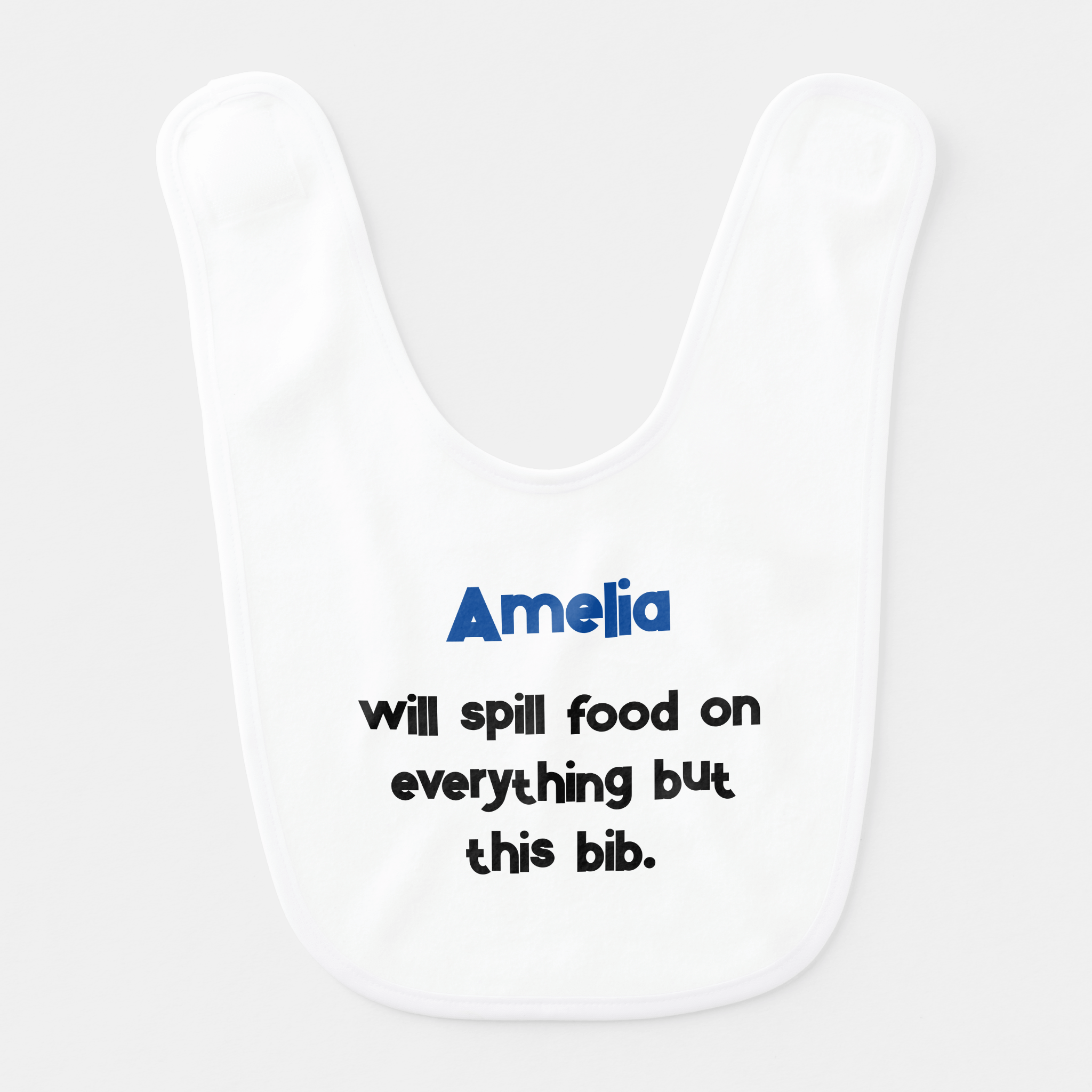funny baby bib personalizable with text Baby will spill food on everything but the bib