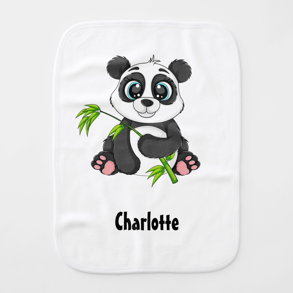 Baby burp cloths - cloth with cute panda design with your child's name on it.