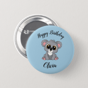 koala happy birthday badge or pin button.