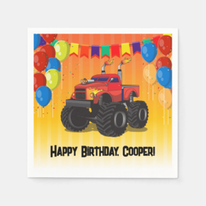 Monster truck birthday party napkins.