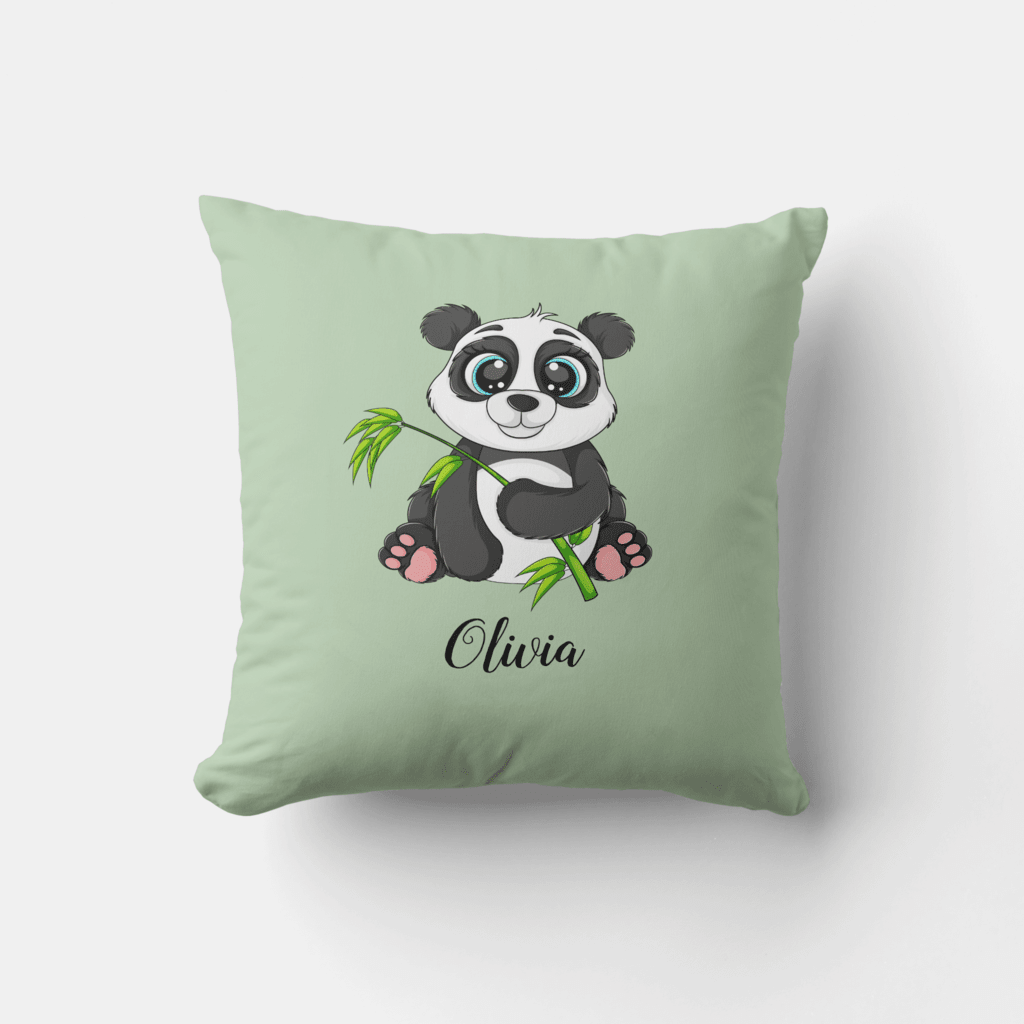 cute panda green children's throw pillow