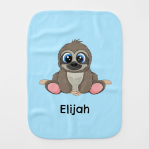 Cute sloth burp cloth personalized with Baby's name.