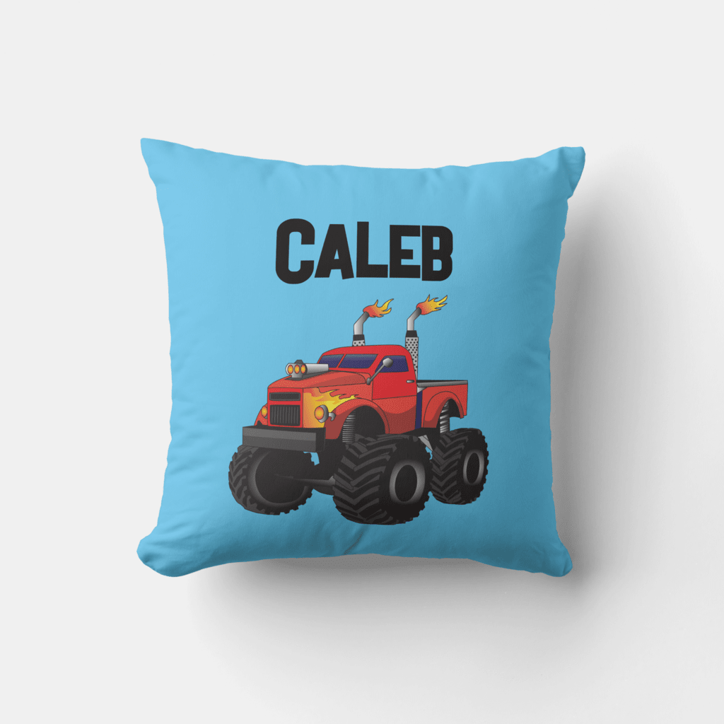 Awesome monster truck children's blue throw pillow.