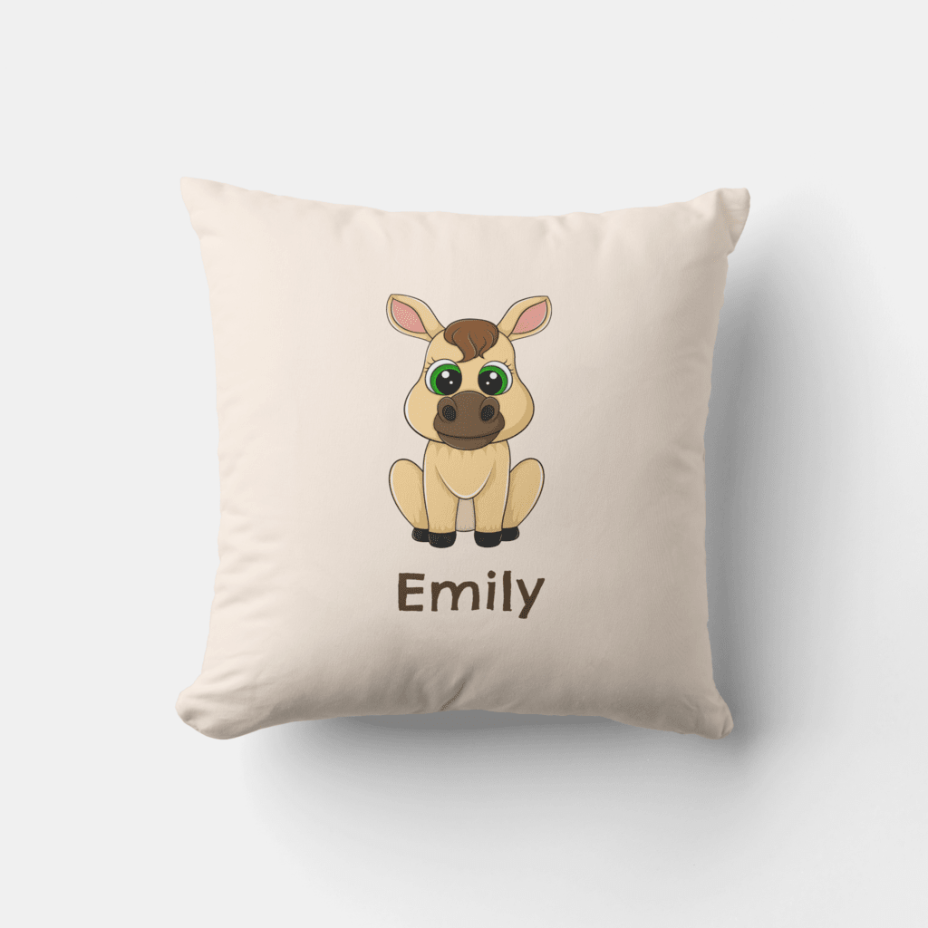 cute pony throw pillow for children with personalized name.