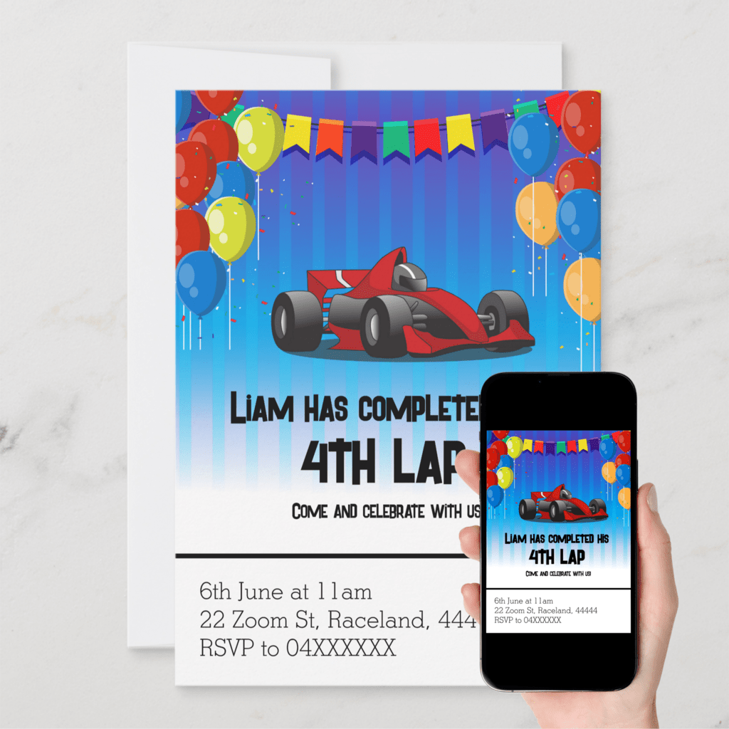 Race Car Birthday Invitations for kids who love fast cars