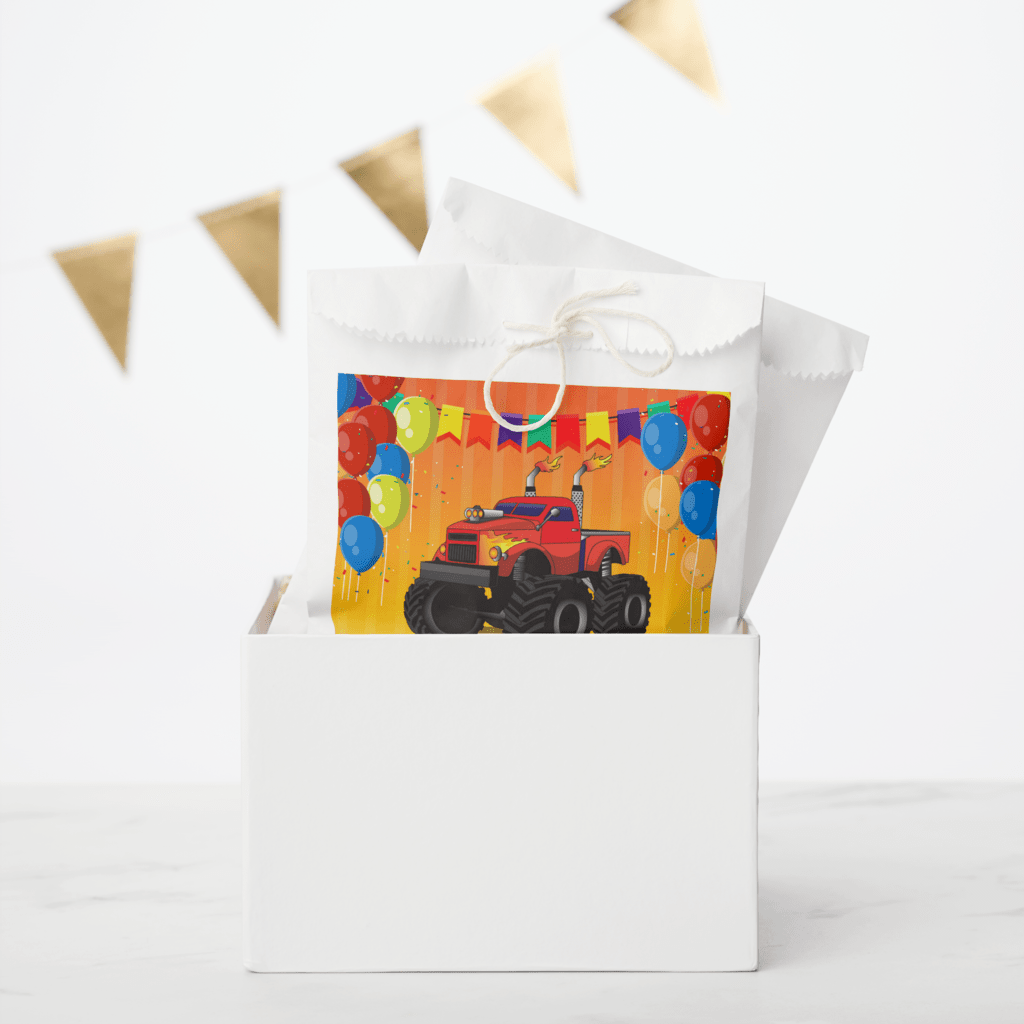 Monster truck party favor bag