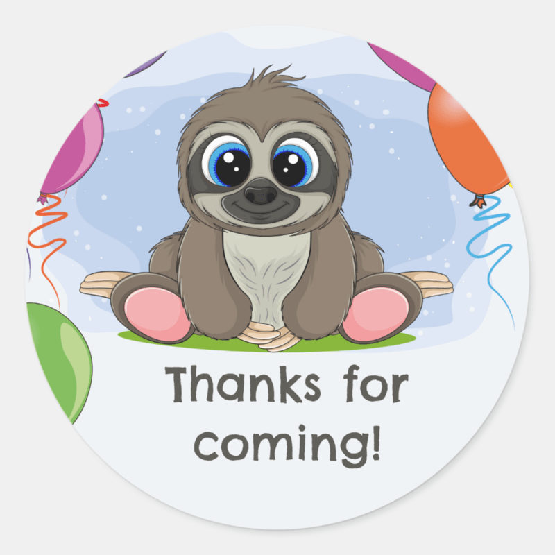 Thanks for coming sloth sticker for favor bag or letter