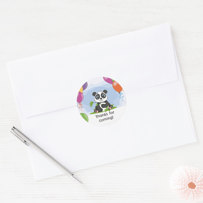 thanks for coming panda sticker for letters or favor bags.